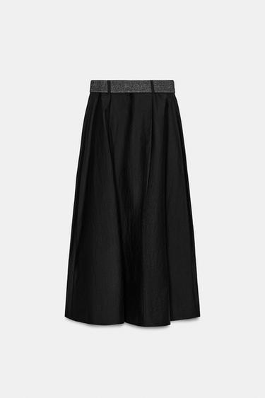 BELTED LAYERED MIDI SKIRT - Black by Zara - Image 8