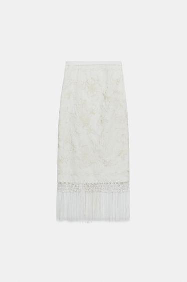 100% LINEN EMBROIDERED MIDI SKIRT ZW COLLECTION - Ecru by Zara - Image 4