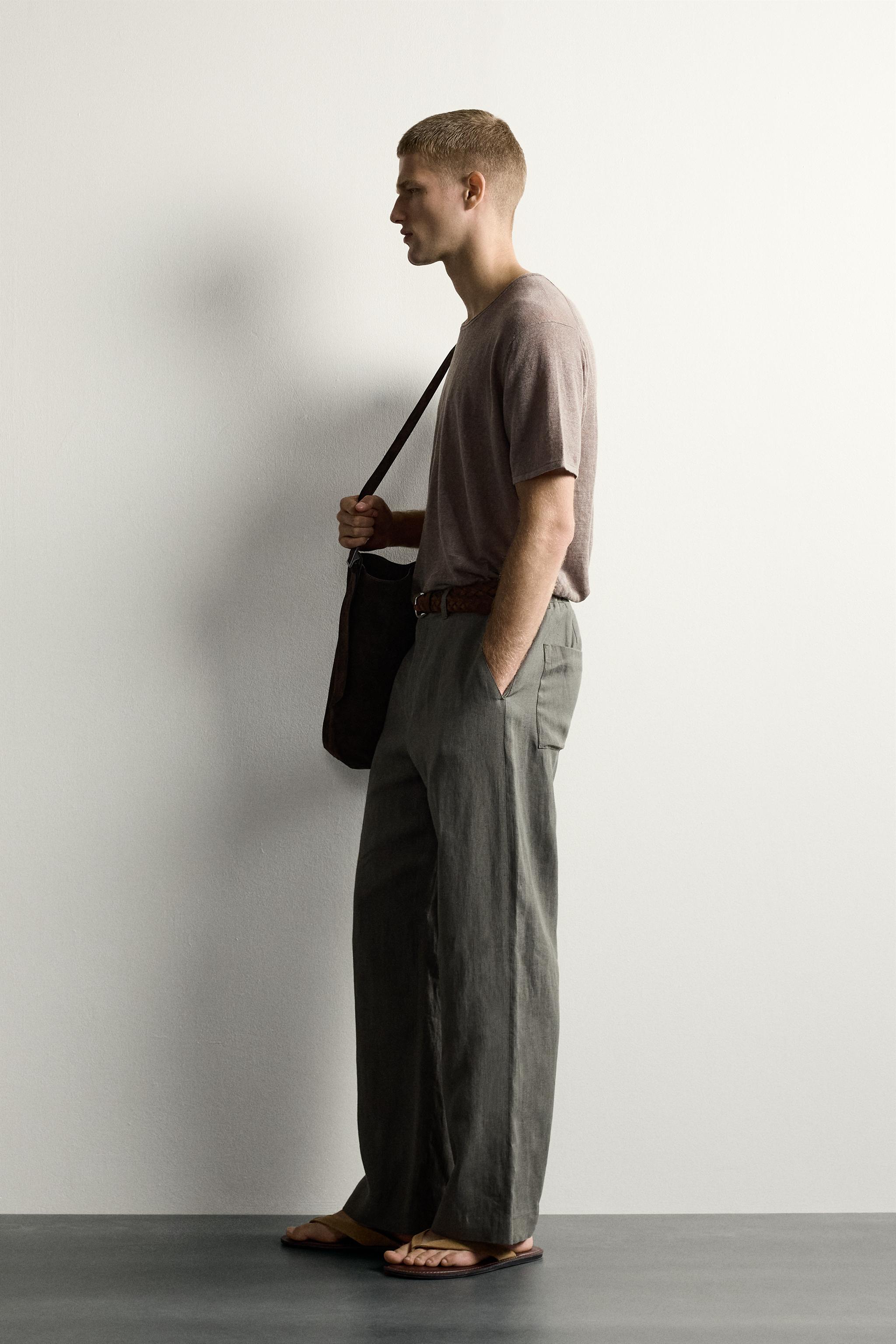 Мужские футболки Zara 100% LINEN RELAXED FIT KNIT T-SHIRT — фото 4