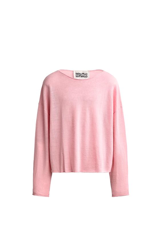 Sweter cropped fit z tkaniny lniano-wełnianej