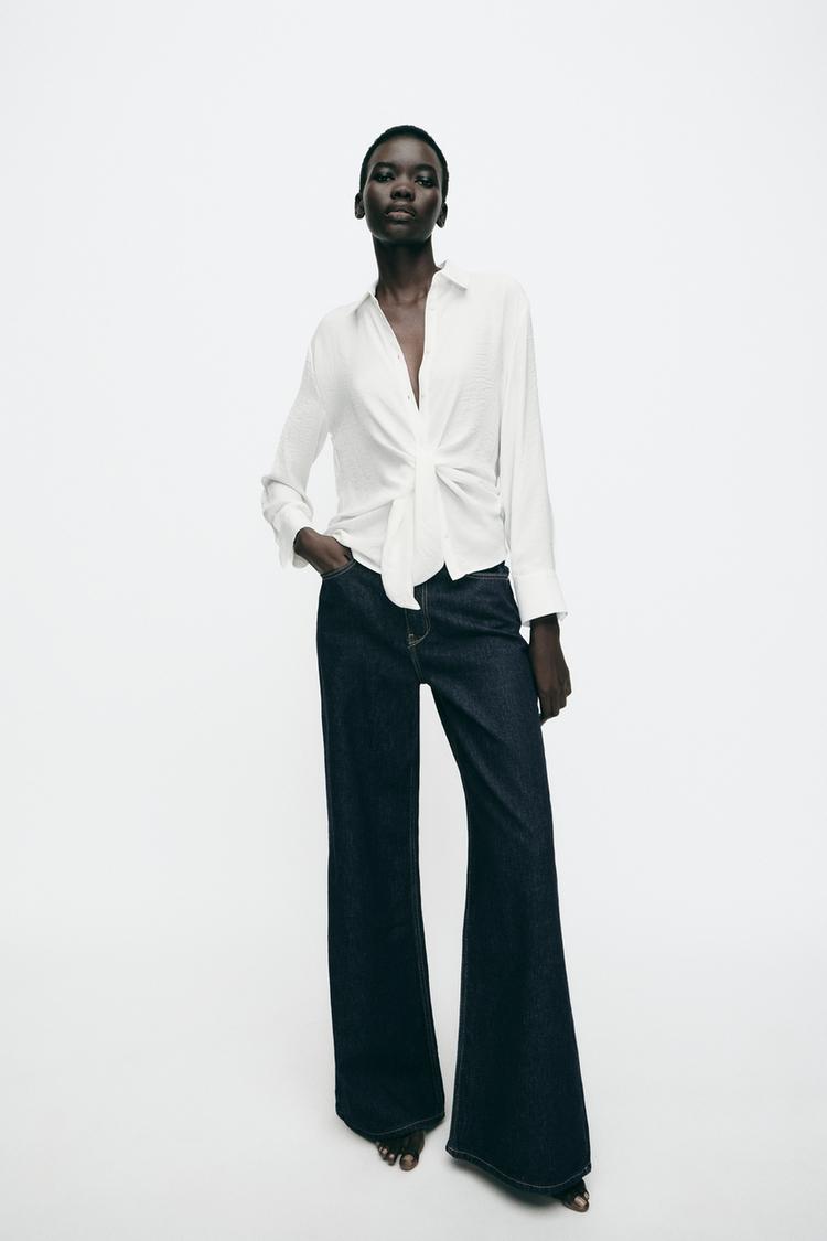 Camisas Mujer Zara Camisa Fluida Oversize Zara CAMISA CROPPED CON