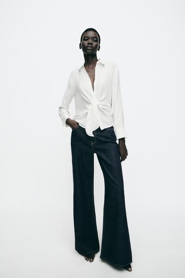 Zara FLOWY KNOTTED SHIRT - White - Image 0