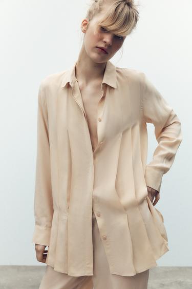 100% VISCOSE SHIRT WITH PLEATS - Sand by Zara