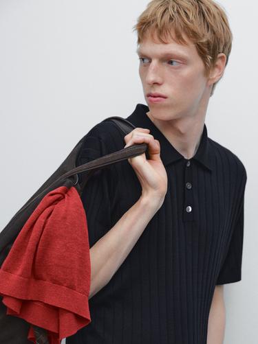 Polo en maille côtelée - Bleu marine de Zara