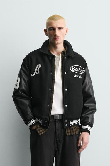 Zara COMBINATION EMBROIDERED BOMBER JACKET - Black