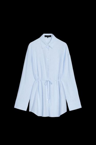 CAMISA OVERSIZE CON LINO - Azul claro de Zara - Imagen 0