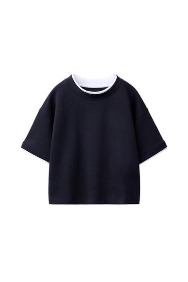 Zara DOUBLE INTERLOCK T-SHIRT - Navy blue