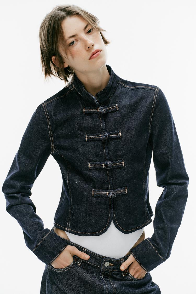 TRF FITTED DENIM JACKET WITH FROG FASTENINGS — Dark indigo