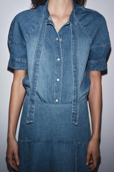 JUPE MIDI EN JEAN ZW COLLECTION - Bleu moyen de Zara - Image 3