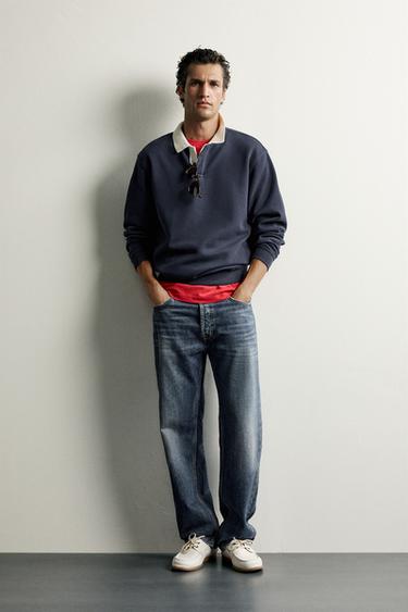 RELAXED FIT STRIPED PIQUÉ POLO SHIRT - Navy blue by Zara