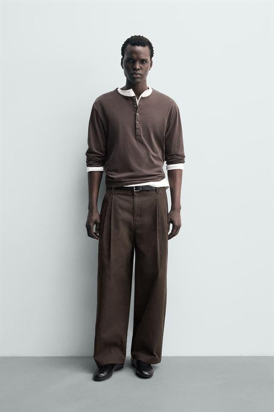 PANTALÓN CHINO WIDE FIT - Marrón de Zara - Imagen 0