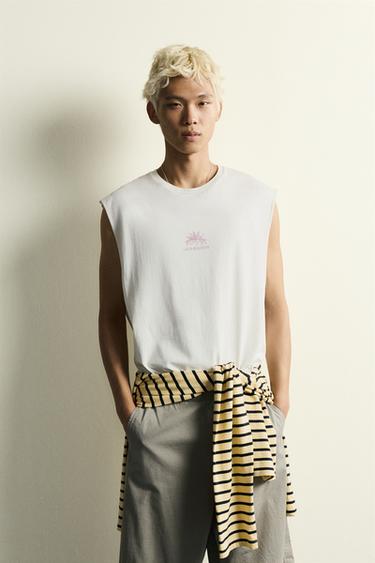 גופיית טנק מודפסת עם אפקט דהוי - אוף ווייט של Zara