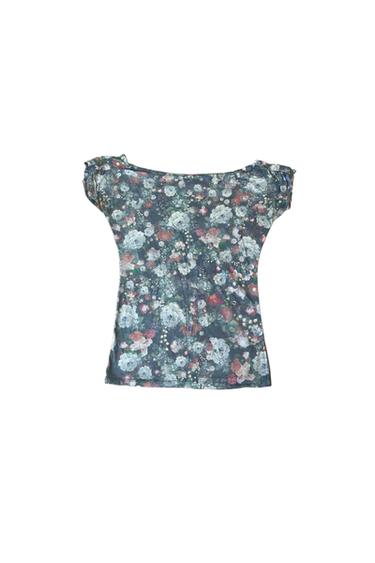 FLORAL SHORT SLEEVE T SHIRT WIDE NECKLINE WATERCOLOR SIZE MEDIUM VGUC