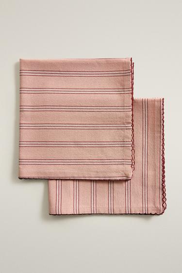 STRIPED COTTON NAPKIN WITH SCALLOPED EDGE (PACK OF 2) - Pink by Zara