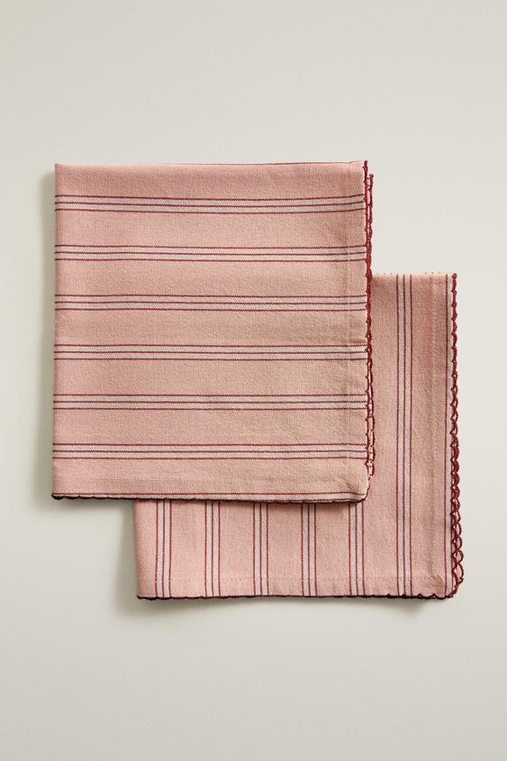 STRIPED COTTON NAPKIN WITH SCALLOPED EDGE (PACK OF 2) - Pink by Zara - Image 0