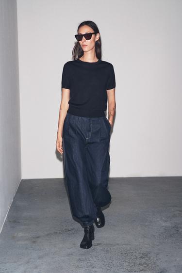 100% WOOL SHORT SLEEVE TOP - Navy blue by Zara