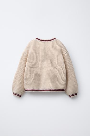 VARSITY KNIT CARDIGAN WITH BEAR EMBROIDERY - Mid-ecru by Zara - Image 1