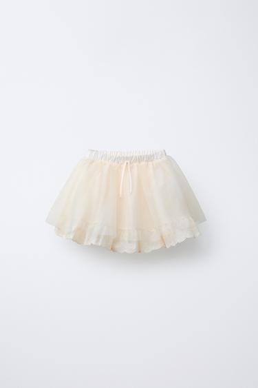 FALDA DOBLE BORDADOS TUL - Crudo de Zara
