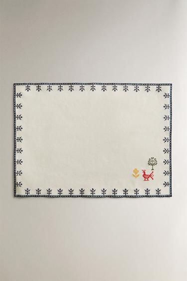 CROSS-STITCH EMBROIDERED PLACEMAT - Green by Zara - Image 0