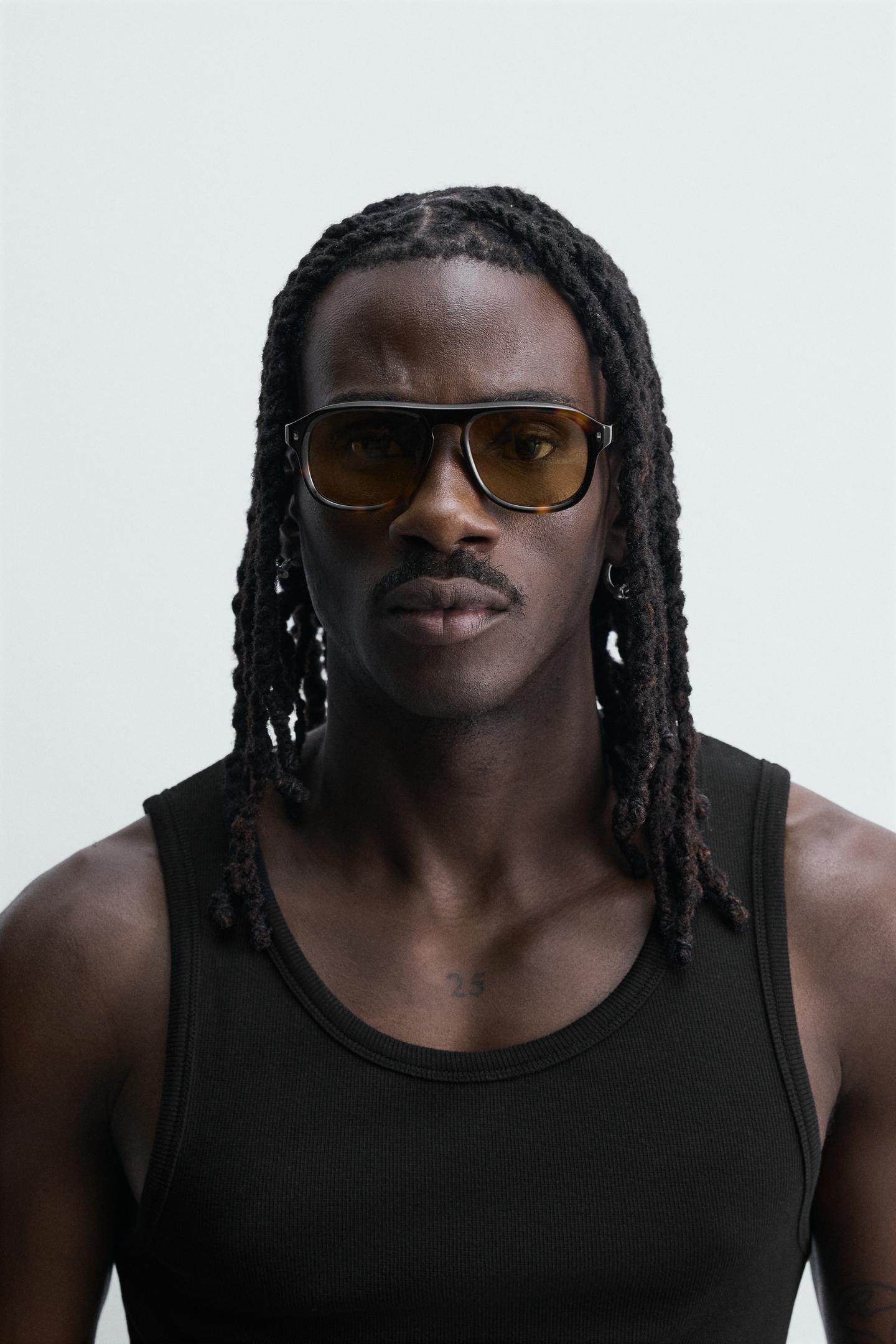 Мужские солнцезащитные очки Zara Rectangular Sunglasses, цвет: Черепаховый ракушечный — фото 1