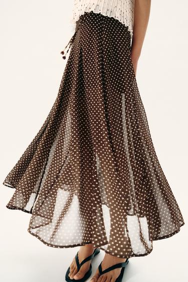 POLKA DOT MIDI SKIRT - Brown / Ecru by Zara