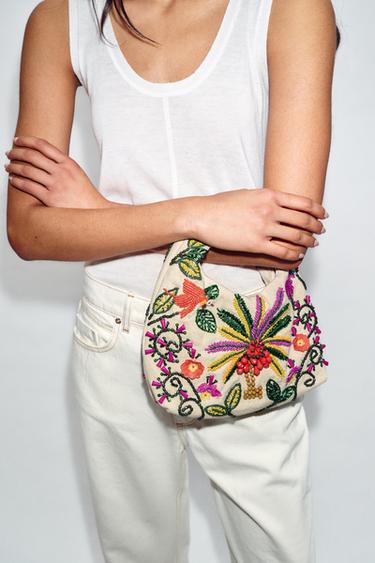 Zara BEADED PRINTED BAG - Multi-color