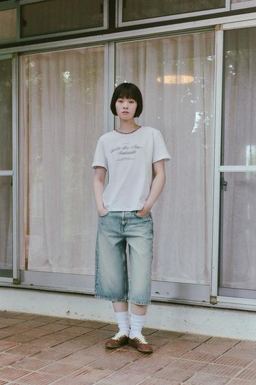 CHUNKY KNIT COLLAR SLOGAN T-SHIRT - White by Zara