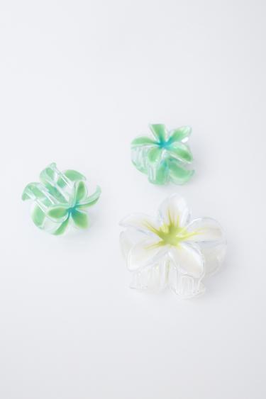 LOT DE TROIS PINCES FLEURS HIBISCUS - Vert de Zara - Image 1