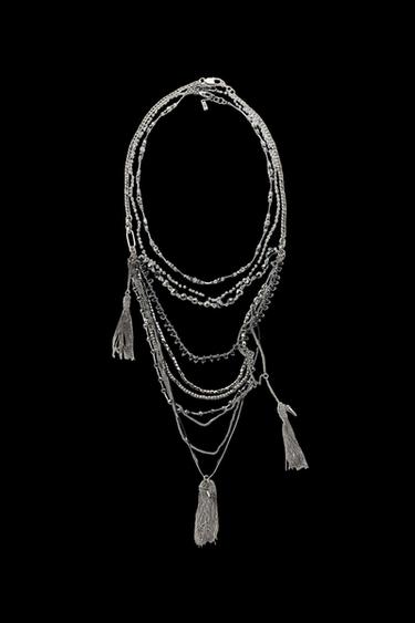 PACK OF 3 BEADED FRINGE NECKLACES - Silver by Zara - Image 0