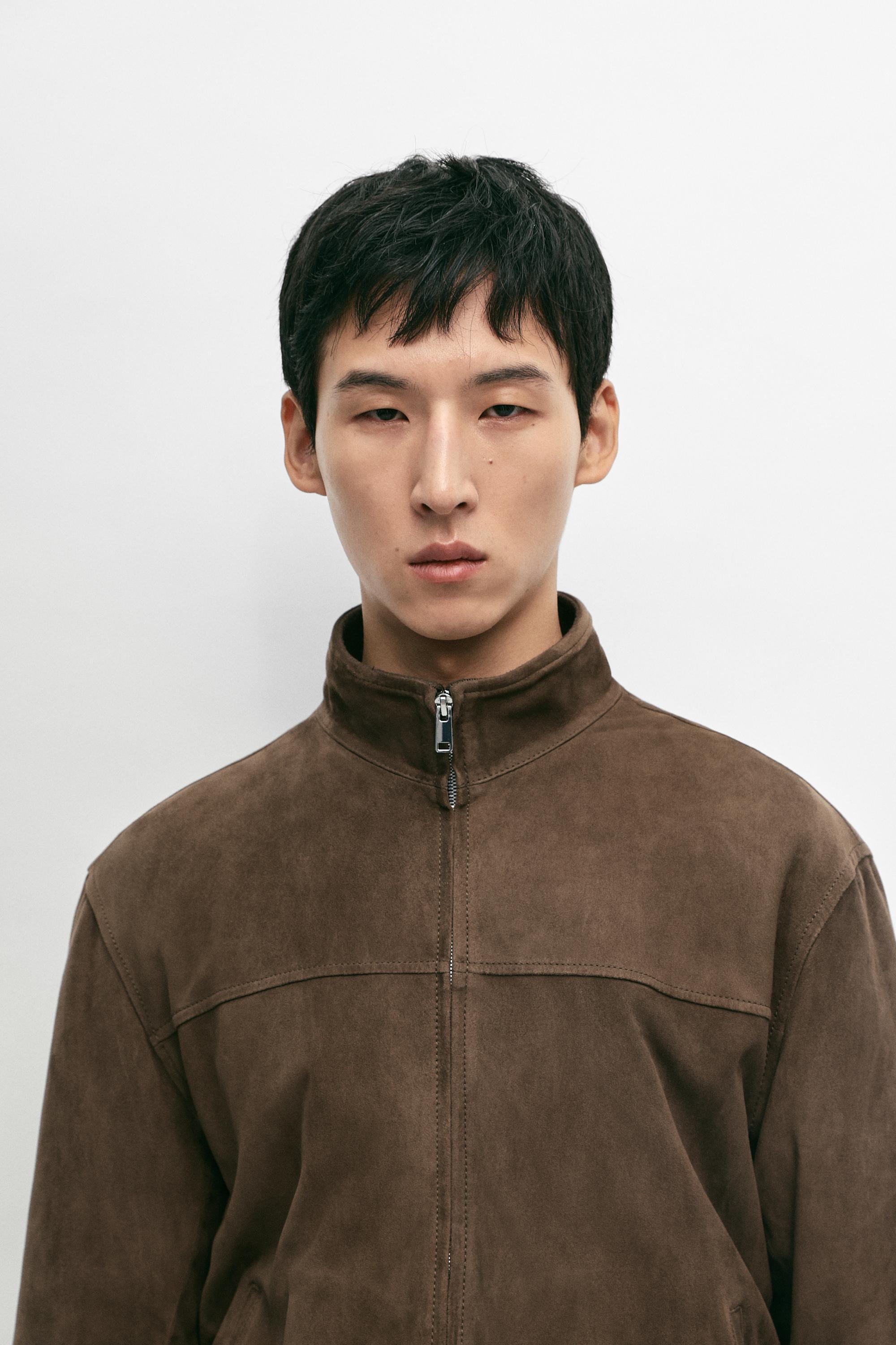 Combined suede bomber jacket