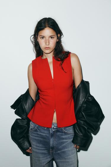 TOP ENTALLADO CREMALLERA - Rojo fuerte de Zara