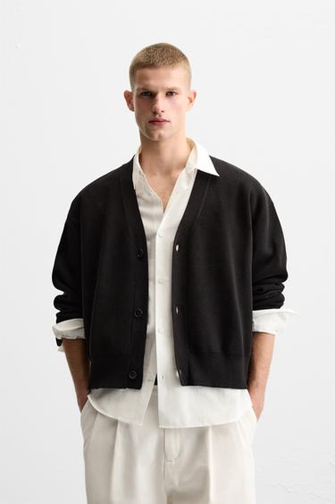 STRUKTURVÆVET CARDIGAN I BOMULD - Sort fra Zara