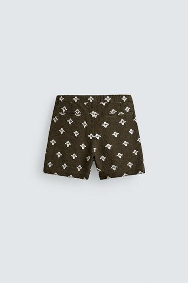 Zara RELAXED FIT TEXTURED JACQUARD SHORTS - Dark khaki