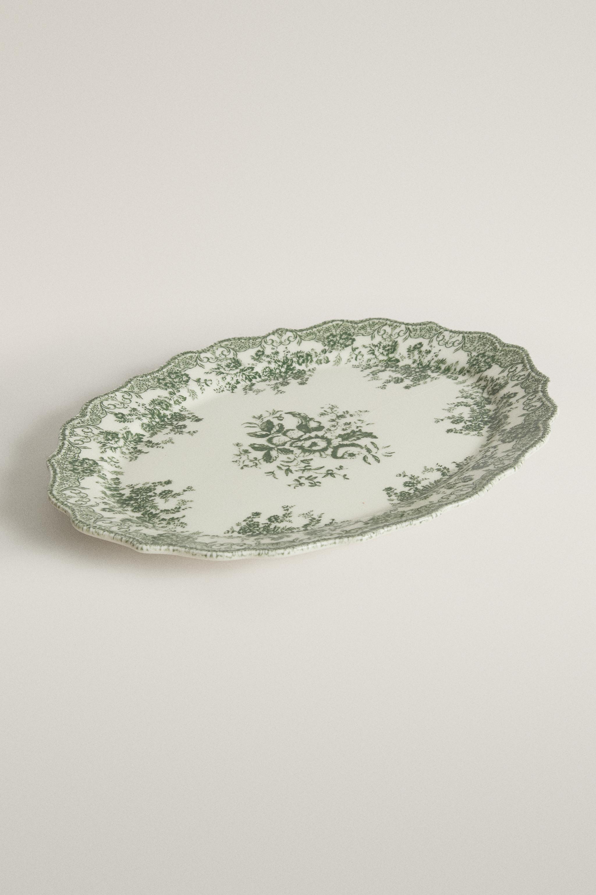 FLORAL EARTHENWARE SERVING DISH - Blue | ZARA United States