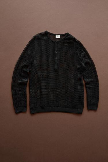 Cutwork knit button-up sweater - STUDIO — Black 1