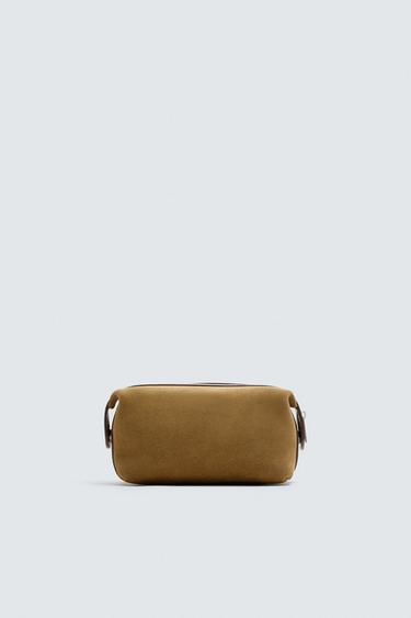 Zara LEATHER TOILETRY BAG - Brown