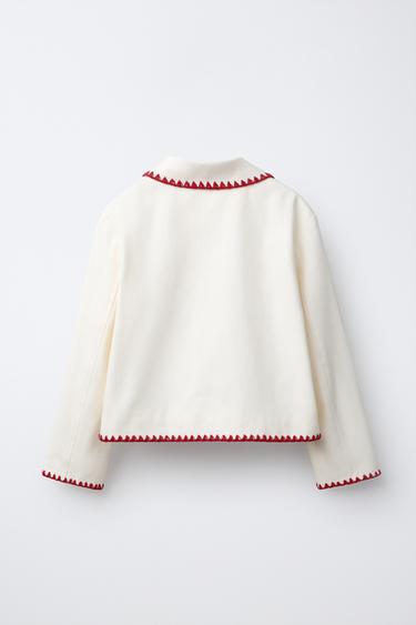 BLOUSON WORKER BRODÉ - Écru / Rouge de Zara - Image 1