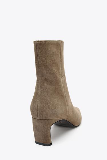 SUEDE KITTEN HEEL ANKLE BOOTS - Taupe Grey by Zara - Image 4