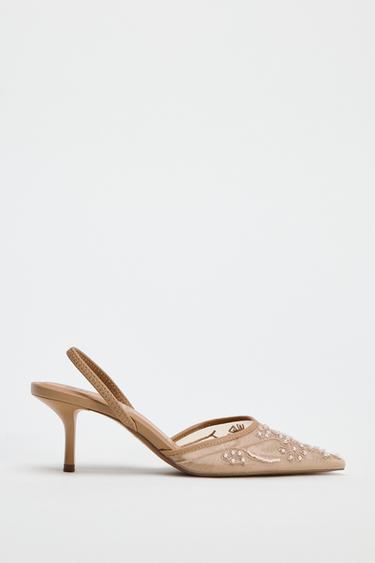EMBROIDERED MESH SLINGBACK SHOES - Brown by Zara