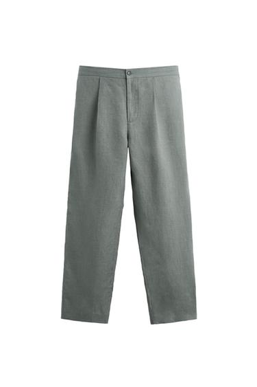 PANTALÓN TRAJE 100% LINO - verde lavado de Zara