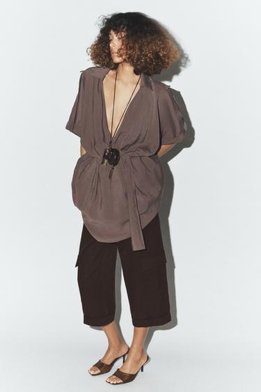 SHORT WRAP DRESS - Brown by Zara