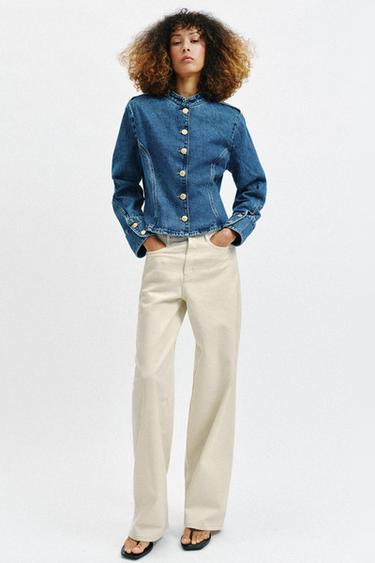 Zara Z1975 金色鈕扣牛仔外套 - 中藍色