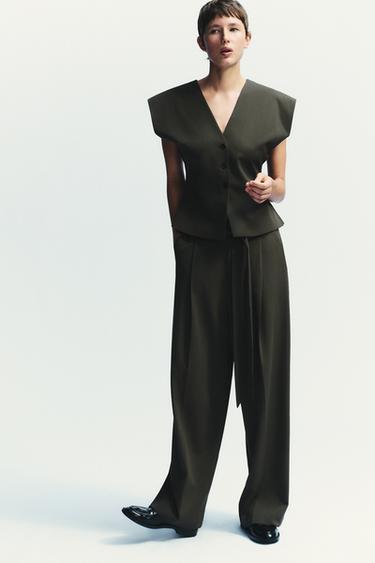 PLEATED TROUSERS WITH BELT - Blue / Grey by Zara