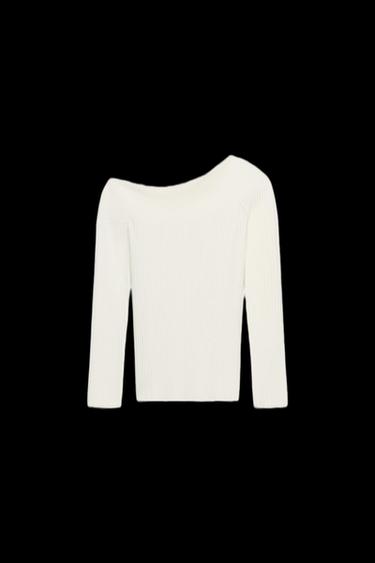 Zara ASYMMETRIC SOFT RIBBED TOP - Ecru