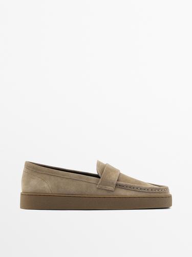 Zara Split leather loafers with caramel sole - Sandy Brown - Image 0