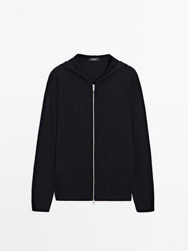 Zara Zip-up knit cardigan with hood - Navy blue - Image 0