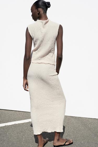 TEXTURED MIDI SKIRT - Ecru by Zara - Image 4