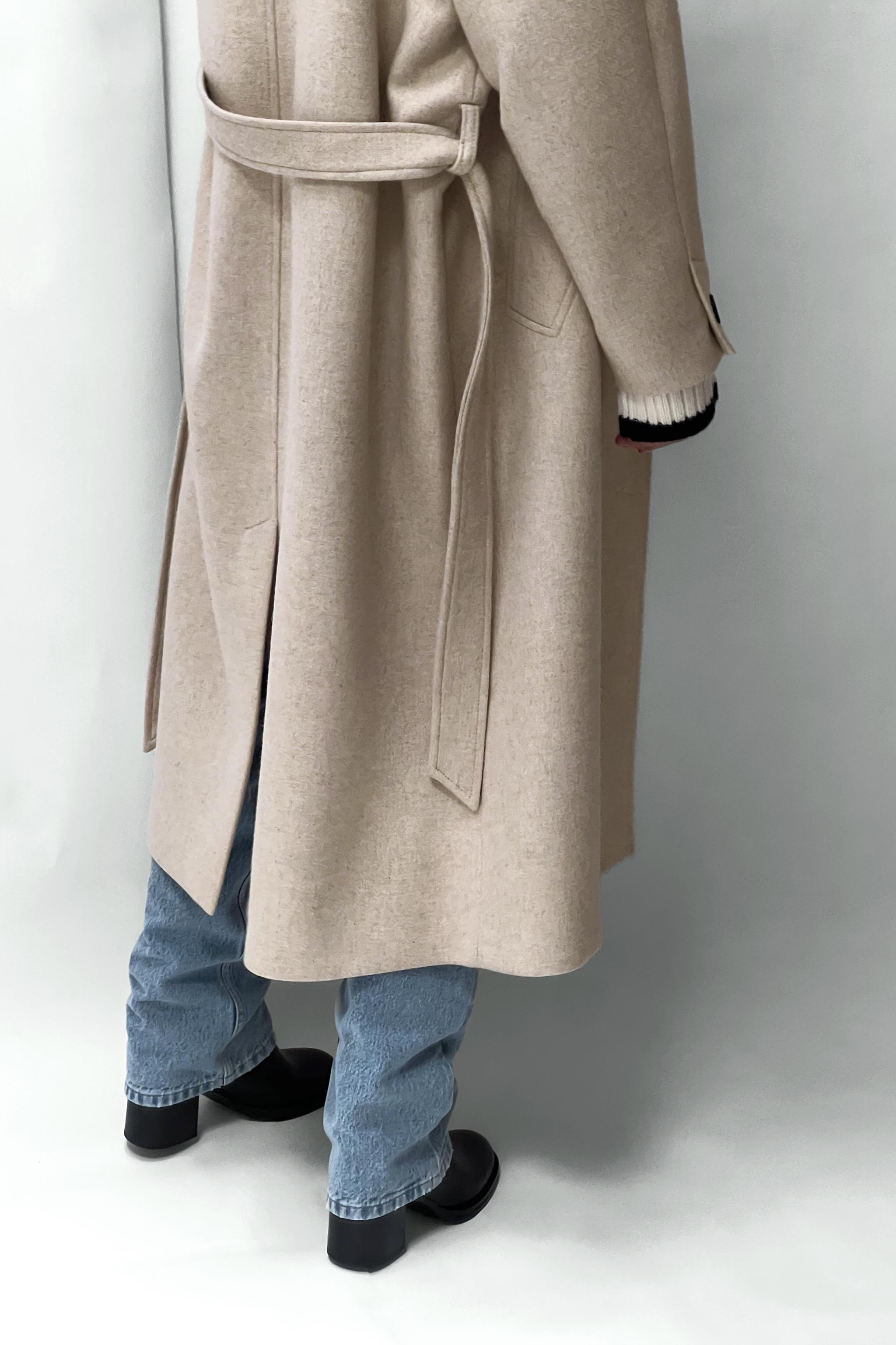 Embroidered Wool Long Coat W/belt