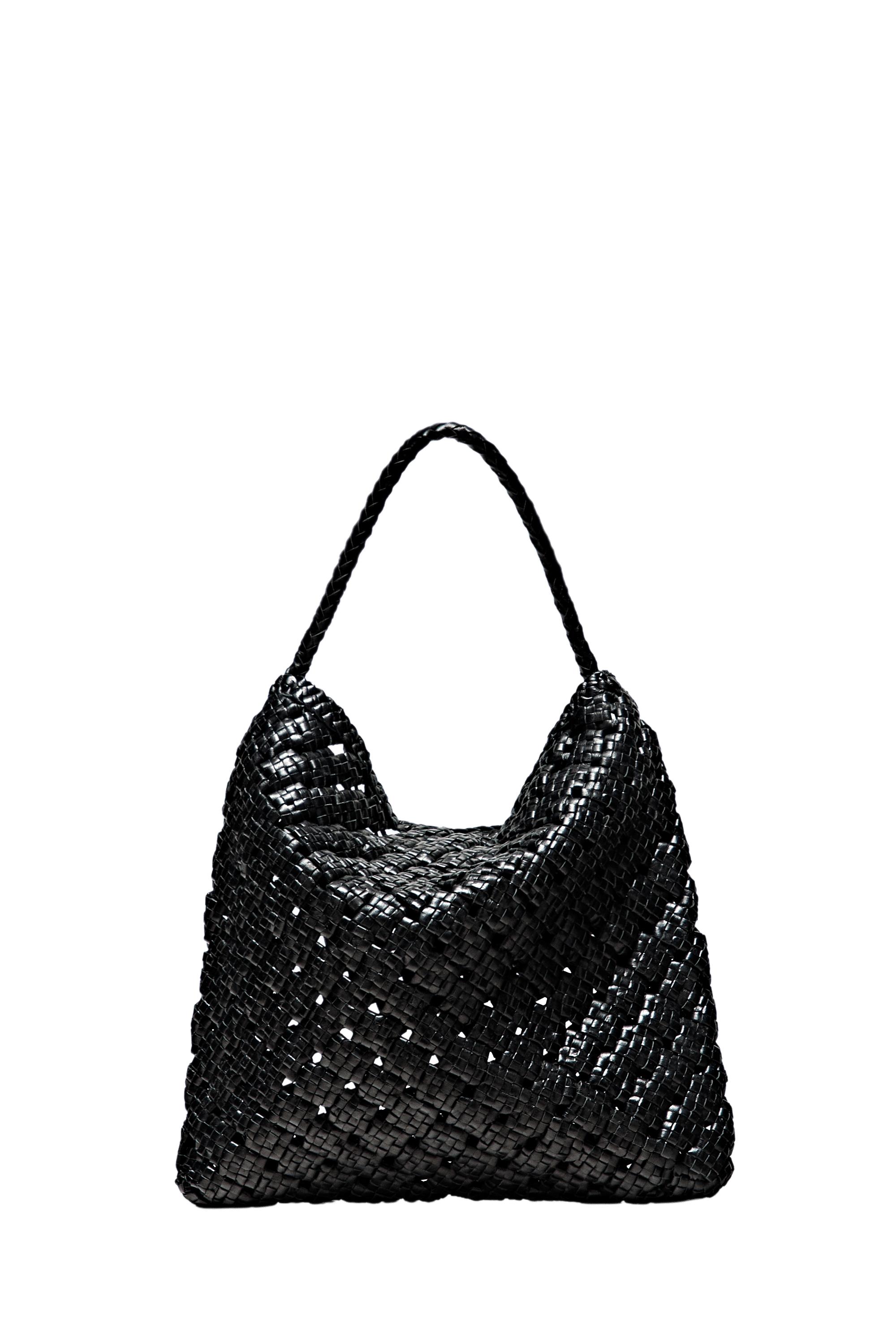 Medium braided nappa leather bag — Black
