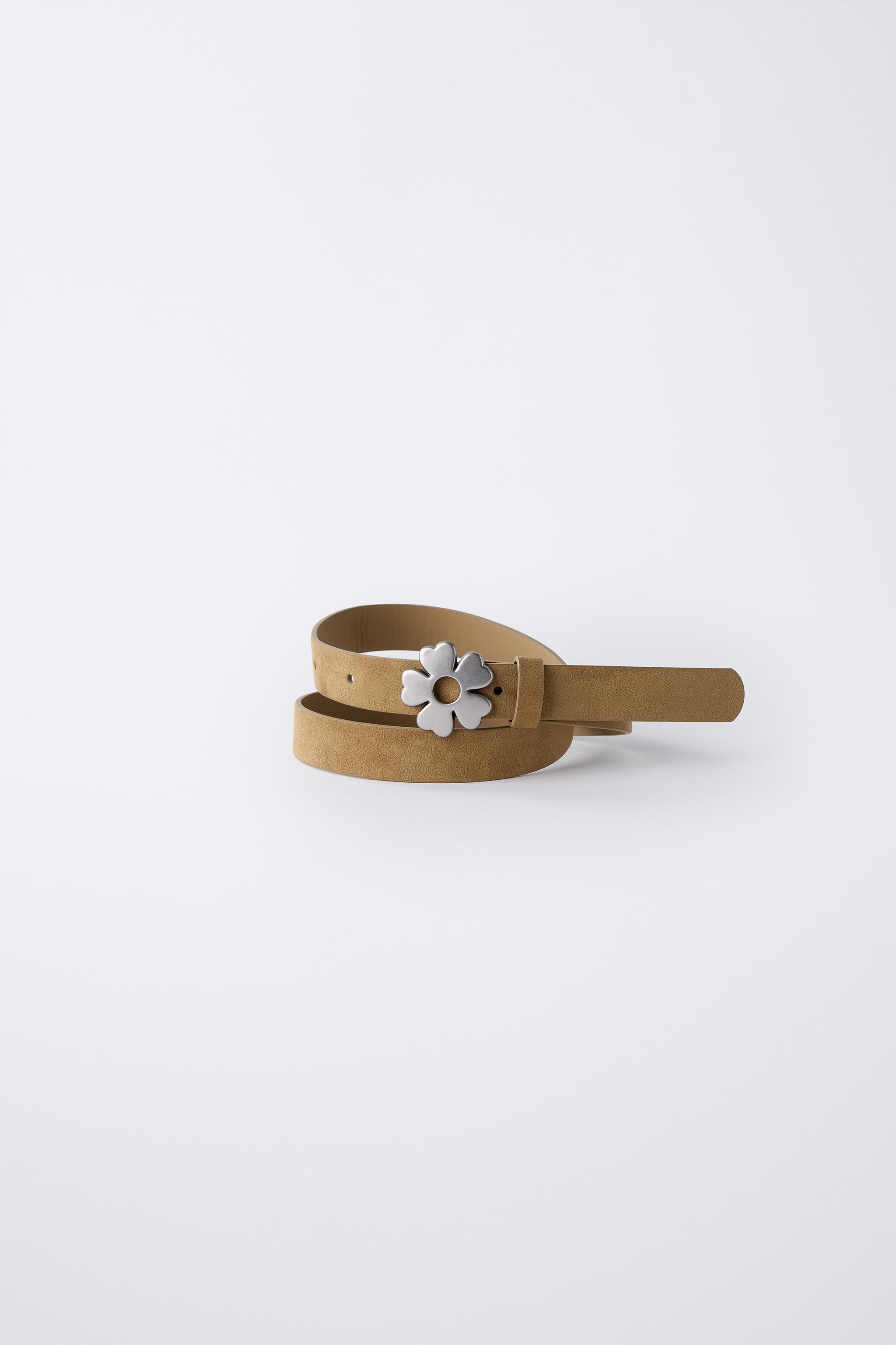 SUEDE-EFFECT BELT WITH FLOWER BUCKLE - Beige | ZARA United